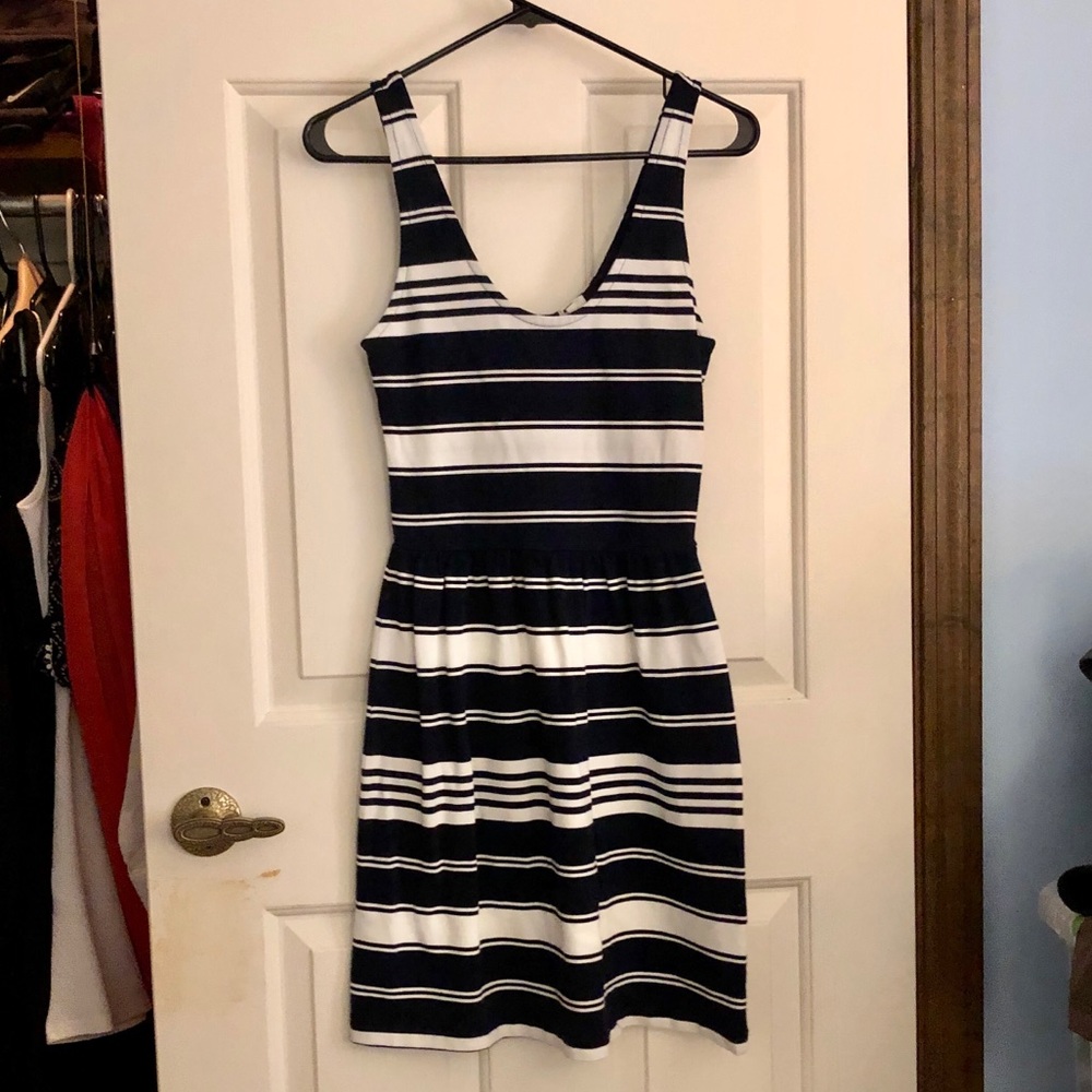 JCrew Factory Striped Navy and White Button Dress